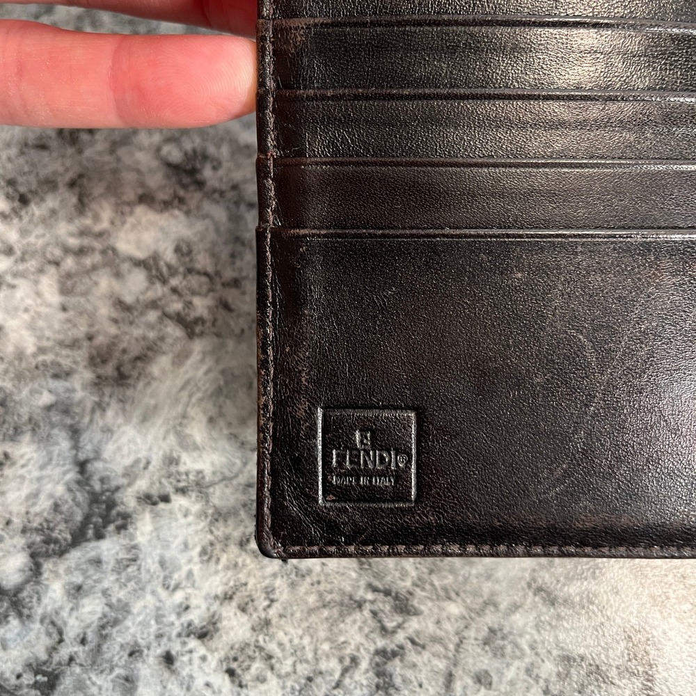 Y2K Fendi Zucca Monogram Bifold Wallet Mens Brown Leather Canvas Made in Italy - Picture 4 of 13